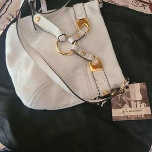 B. Makowsky Elegant White Shoulder Bag with Gold Details